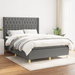 Pat box spring cu saltea, gri închis, 140×190 cm, textil