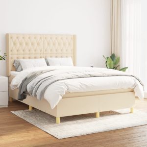 Pat box spring cu saltea, crem, 140×200 cm, textil