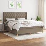 Pat box spring cu saltea, gri taupe, 160×200 cm material textil