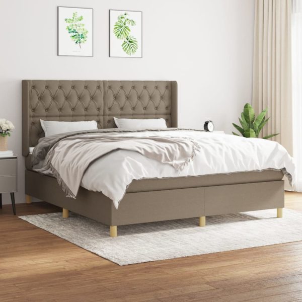 Pat box spring cu saltea, gri taupe, 160×200 cm material textil