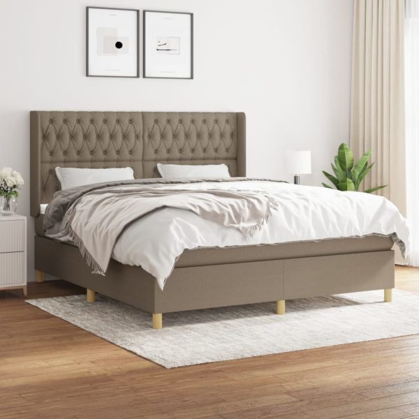 Pat continental cu saltea, gri taupe, 180×200 cm, textil
