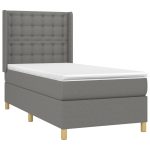 Pat box spring cu saltea, gri închis, 80×200 cm, textil