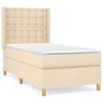 Pat box spring cu saltea, crem, 80×200 cm, textil