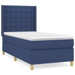 Pat box spring cu saltea, albastru, 90×190 cm, textil