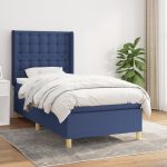 Pat box spring cu saltea, albastru, 90×190 cm, textil