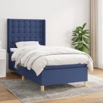 Pat box spring cu saltea, albastru, 90×200 cm, textil