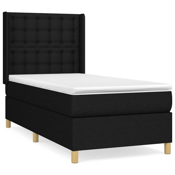 Pat box spring cu saltea, negru, 100×200 cm, textil