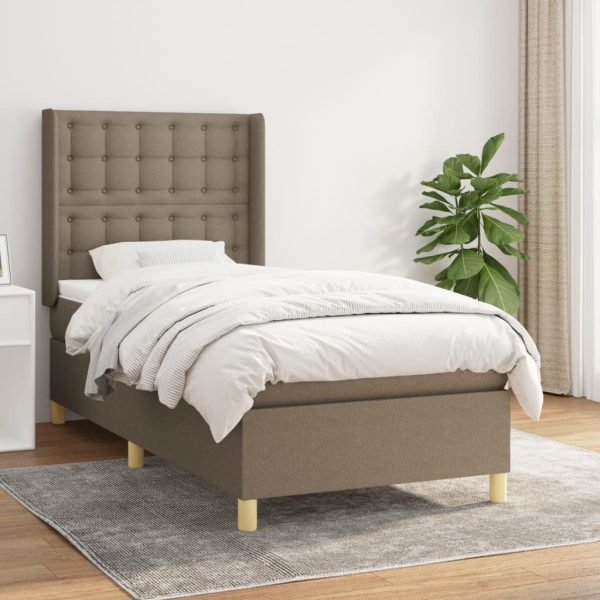 Pat box spring cu saltea, gri taupe, 100×200 cm, textil