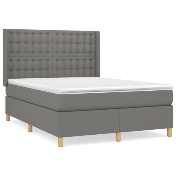 Pat box spring cu saltea, gri închis, 140×200 cm, textil