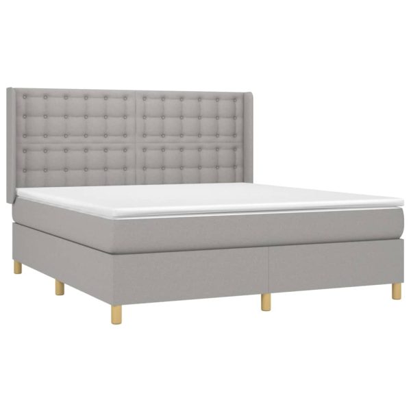 Pat continental cu saltea, gri deschis, 160×200 cm, textil