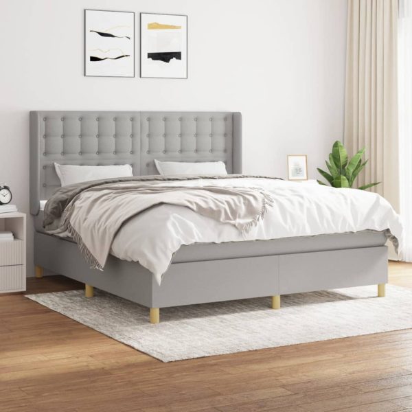 Pat continental cu saltea, gri deschis, 160×200 cm, textil