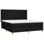 Pat box spring cu saltea, negru, 160×200 cm, textil