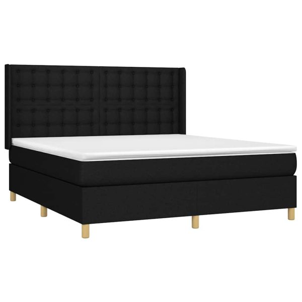 Pat box spring cu saltea, negru, 160×200 cm, textil