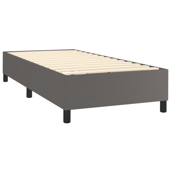Pat box spring cu saltea, gri, 80×200 cm, piele ecologică