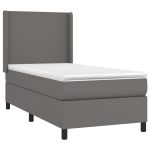 Pat box spring cu saltea, gri, 90×200 cm, piele ecologică