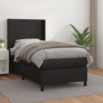 Pat box spring cu saltea, negru, 100×200 cm, piele ecologică