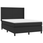 Pat box spring cu saltea, negru, 140×190 cm, piele ecologică