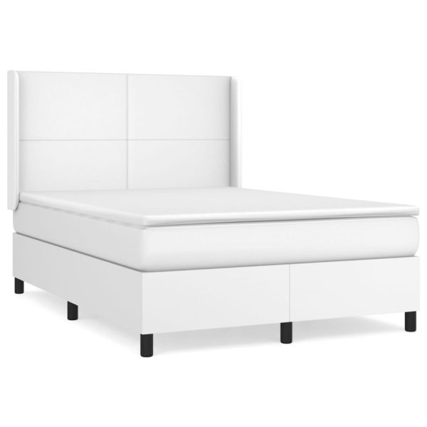 Pat box spring cu saltea, alb, 140×200 cm, piele ecologică