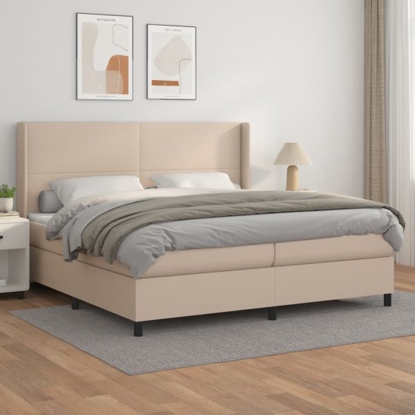 Pat continental cu saltea, cappuccino, 200×200 cm, piele eco