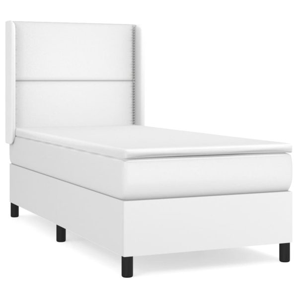 Pat box spring cu saltea, alb, 80×200 cm, piele ecologică