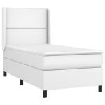 Pat box spring cu saltea, alb, 80×200 cm, piele ecologică