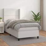 Pat box spring cu saltea, alb, 80×200 cm, piele ecologică