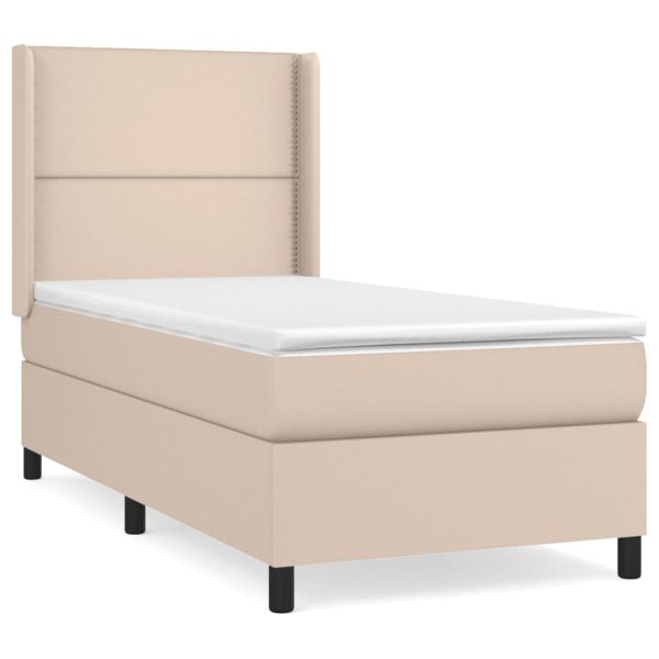 Pat box spring cu saltea, cappuccino, 80×200 cm piele ecologică
