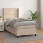 Pat box spring cu saltea, cappuccino, 80×200 cm piele ecologică