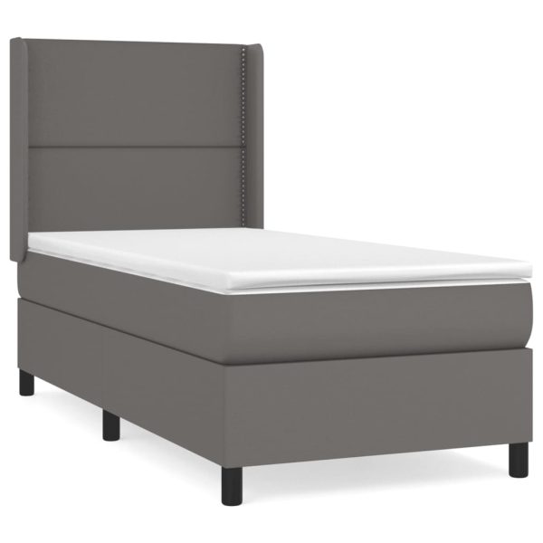 Pat box spring cu saltea, gri, 100×200 cm, piele ecologică
