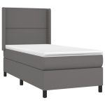 Pat box spring cu saltea, gri, 100×200 cm, piele ecologică