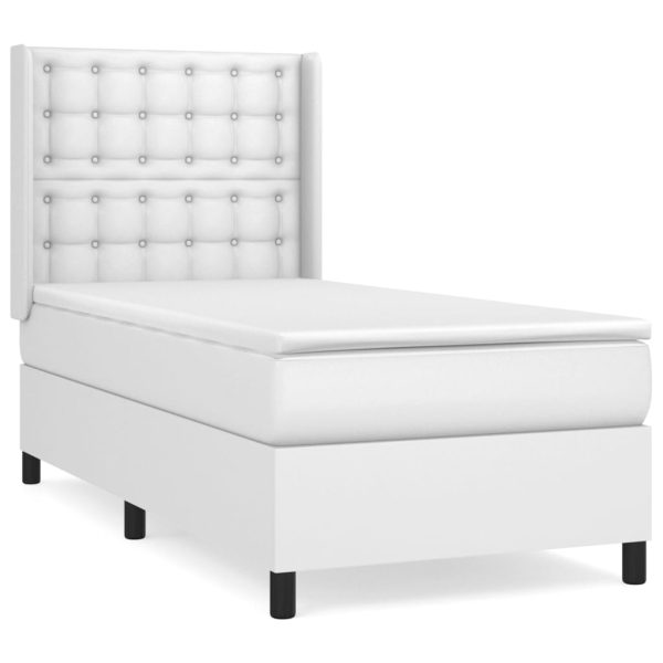 Pat box spring cu saltea, alb, 90×200 cm, piele ecologică