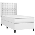 Pat box spring cu saltea, alb, 90×200 cm, piele ecologică
