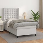 Pat box spring cu saltea, alb, 90×200 cm, piele ecologică