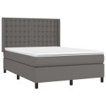 Pat box spring cu saltea, gri, 140×190 cm, piele ecologică