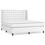Pat box spring cu saltea, alb, 160×200 cm, piele ecologică