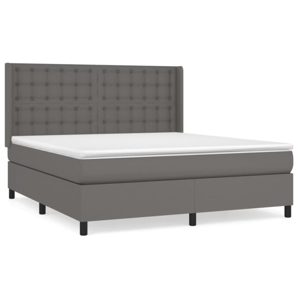 Pat box spring cu saltea, gri, 180×200 cm, piele ecologică