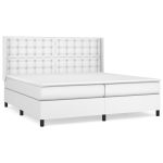 Pat box spring cu saltea, alb, 200×200 cm, piele ecologică