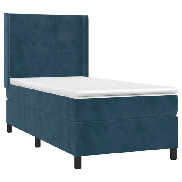 Pat box spring cu saltea, albastru închis, 80×200 cm, catifea