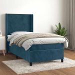 Pat box spring cu saltea, albastru închis, 80×200 cm, catifea