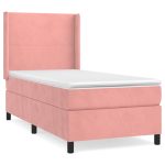 Pat box spring cu saltea, roz, 90×190 cm, catifea