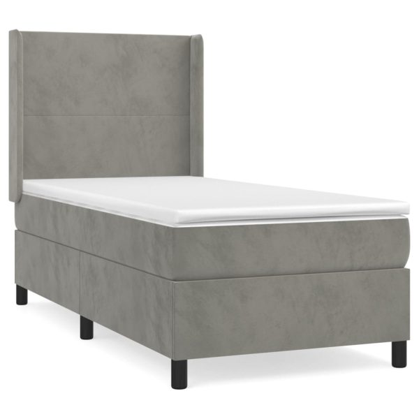 Pat box spring cu saltea, gri deschis, 100×200 cm, catifea