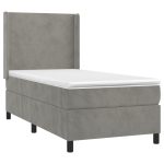 Pat box spring cu saltea, gri deschis, 100×200 cm, catifea