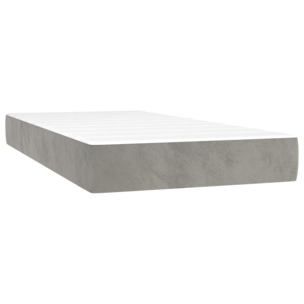 Pat box spring cu saltea, gri deschis, 100×200 cm, catifea