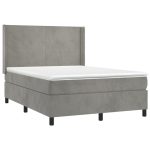Pat box spring cu saltea, gri deschis, 140×190 cm, catifea