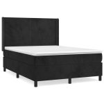Pat box spring cu saltea, negru, 140×190 cm, catifea