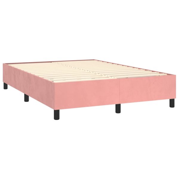 Pat box spring cu saltea, roz, 140×190 cm, catifea