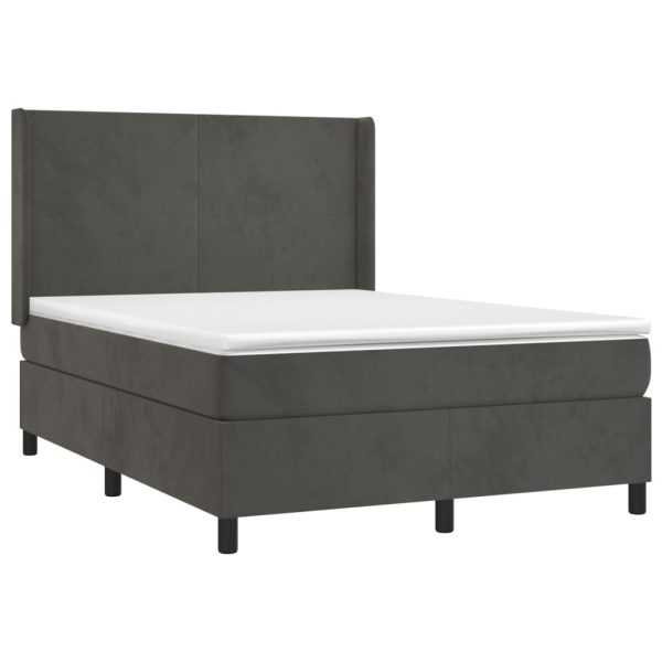 Pat box spring cu saltea, gri închis, 140×200 cm, catifea