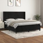 Pat box spring cu saltea, negru, 160×200 cm, catifea