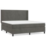 Pat box spring cu saltea, gri închis, 180×200 cm, catifea