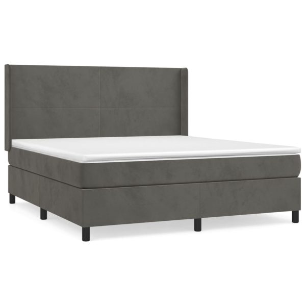 Pat box spring cu saltea, gri închis, 180×200 cm, catifea